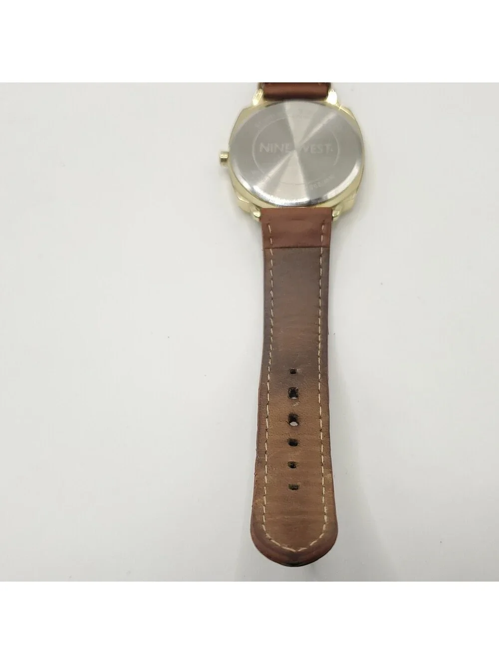 Nine West Quartz Gold Tone Brown Leather Band Womens Watch 36mm New Battery